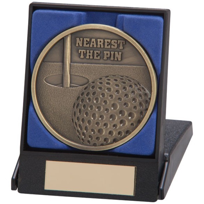 LINK SERIES GOLF DRIVER MEDAL - GOLD - 70MM - NEAREST THE PIN - WITH MEDAL BOX